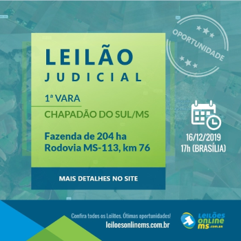 BEM IMÓVEL, LOCALIZADO DENTRO DA ÁREA DENOMINADA FAZENDA SANTA CLARA DA CORREDEIRA DO INDAIÁ-GLEBA 2, NA RODOVIA MS-113 KM 76, ESQ 01 KM SEDE, EM CHAPADÃO DO SUL/MS