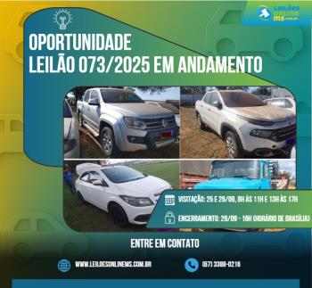 LEILÃO 073/2025  DE VEÍCULOS APREENDIDOS EM AÇÕES PENAIS- PODER JUDICIÁRIO DO ESTADO DE MS