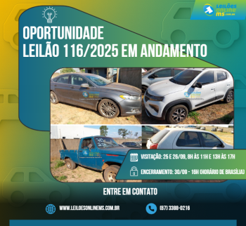 LEILÃO 116/2025 DE VEÍCULOS APREENDIDOS EM AÇÕES PENAIS- PODER JUDICIÁRIO DO ESTADO DE MS
