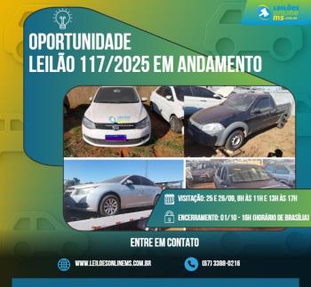 LEILÃO 117/2025 DE VEÍCULOS APREENDIDOS EM AÇÕES PENAIS COM RESTRIÇÕES- PODER JUDICIÁRIO DO ESTADO DE MS