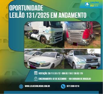 LEILÃO 131/2025 DE VEÍCULOS APREENDIDOS EM AÇÕES PENAIS- PODER JUDICIÁRIO DO ESTADO DE MS