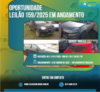 LEILÃO 159/2025 DE VEÍCULOS APREENDIDOS EM AÇÕES PENAIS COM RESTRIÇÕES- PODER JUDICIÁRIO DO ESTADO DE MS