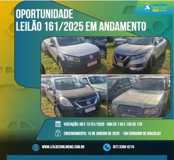LEILÃO 161/2025 DE VEÍCULOS APREENDIDOS EM AÇÕES PENAIS- PODER JUDICIÁRIO DO ESTADO DE MS
