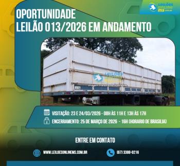 LEILÃO 013/2026 DE VEÍCULOS APREENDIDOS EM AÇÕES PENAIS DO TJ DE OUTRA UF- PODER JUDICIÁRIO DO ESTADO DE MS