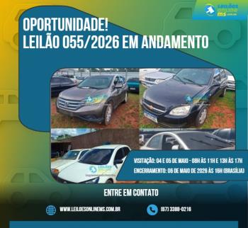LEILÃO 055/2026 DE VEÍCULOS APREENDIDOS EM AÇÕES PENAIS- PODER JUDICIÁRIO DO ESTADO DE MS
