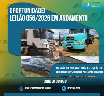 LEILÃO 056/2026 DE VEÍCULOS APREENDIDOS EM AÇÕES PENAIS- PODER JUDICIÁRIO DO ESTADO DE MS