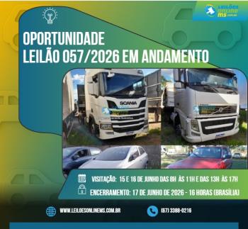 LEILÃO 057/2026 DE VEÍCULOS APREENDIDOS EM AÇÕES PENAIS- PODER JUDICIÁRIO DO ESTADO DE MS