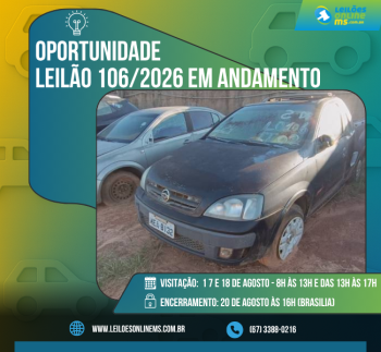 LEILÃO 106/2026 DE VEÍCULOS APREENDIDOS EM AÇÕES PENAIS DA JUSTIÇA FEDERAL- PODER JUDICIÁRIO DO ESTADO DE MS