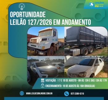 LEILÃO 127/2026 DE VEÍCULOS APREENDIDOS EM AÇÕES PENAIS- PODER JUDICIÁRIO DO ESTADO DE MS