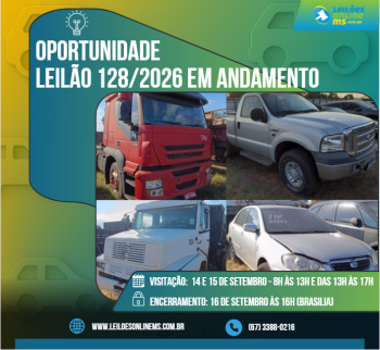 LEILÃO 128/2026 DE VEÍCULOS APREENDIDOS EM AÇÕES PENAIS- PODER JUDICIÁRIO DO ESTADO DE MS